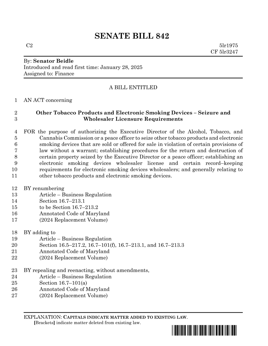 State introduces Senate Bill 842 regulating electronic smoking devices and licensing requirements