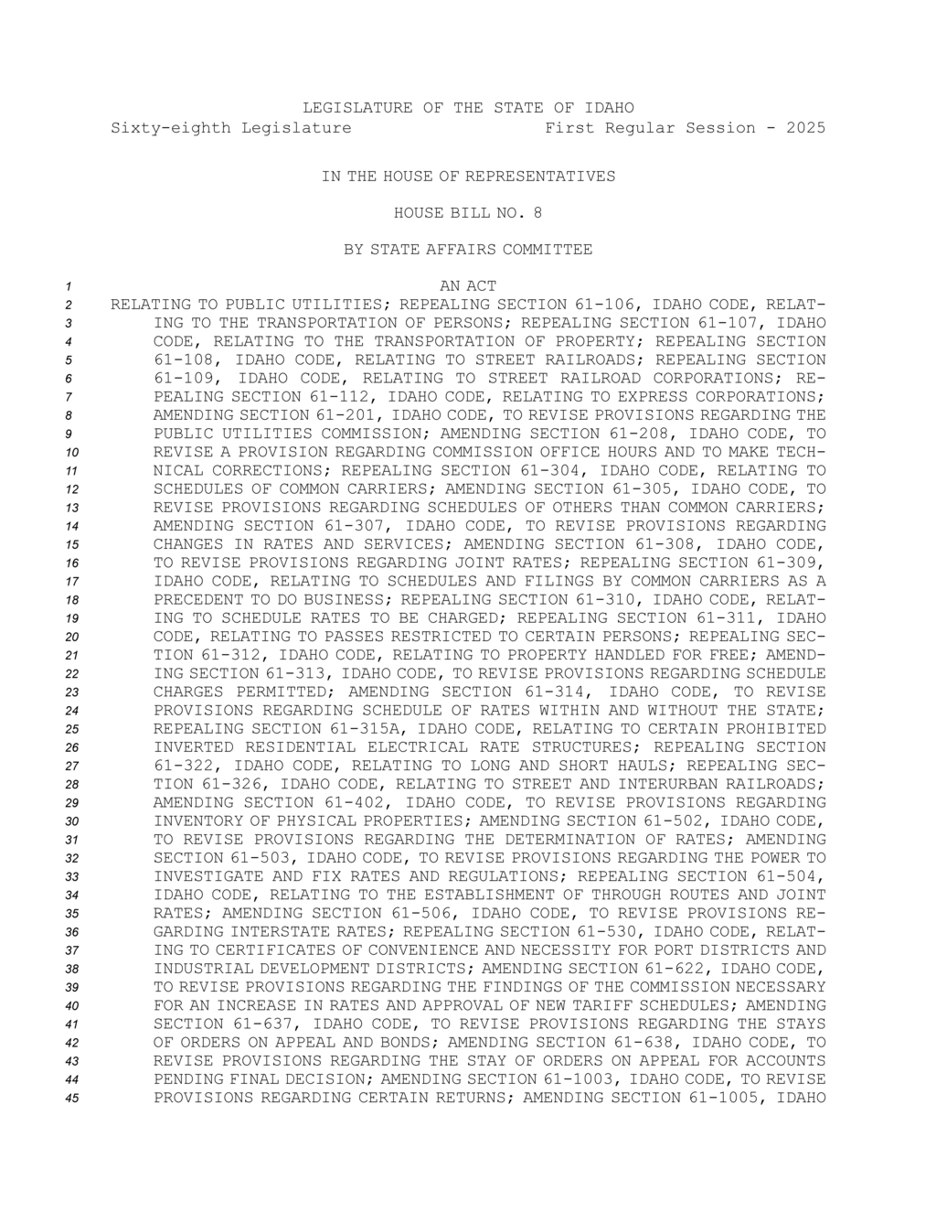 Idaho Legislature enacts changes to public utilities commission regulations