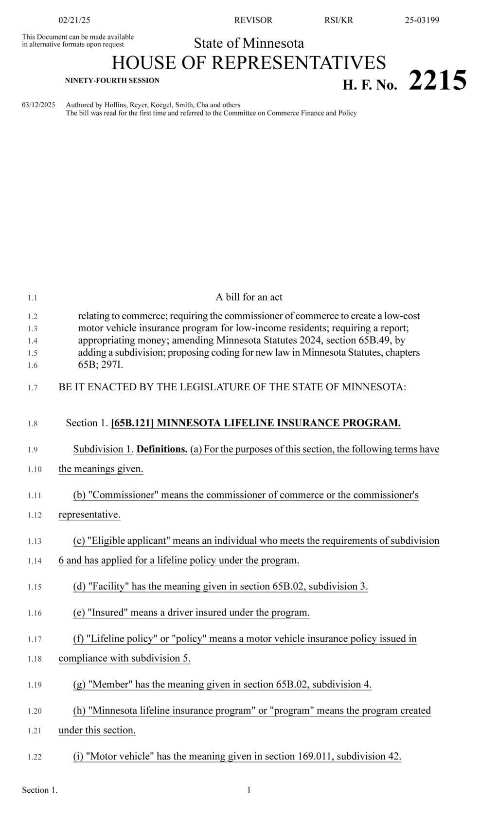 Minnesota establishes lifeline automobile insurance program for low-income residents