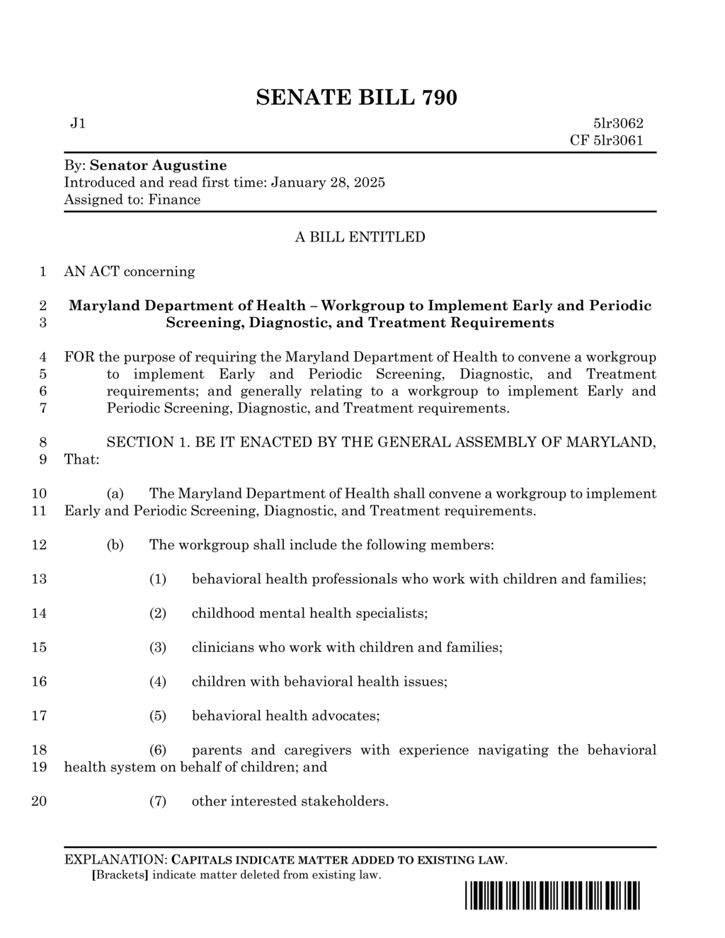 Senator Augustine proposes workgroup for Maryland children's health requirements