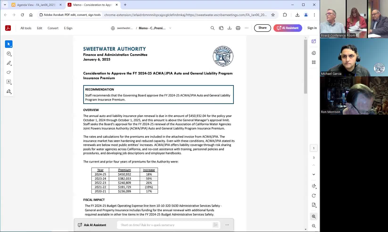 Committee approves $4.45 million FY24-25 auto and liability insurance premium