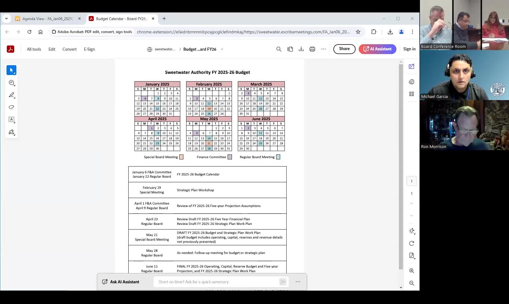 Sweetwater Authority committee reviews FY26 budget calendar, targets June adoption