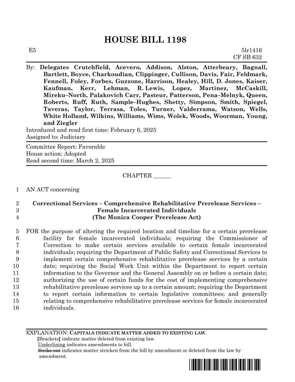 Maryland delegates propose Monica Cooper Act for female inmate rehabilitative services