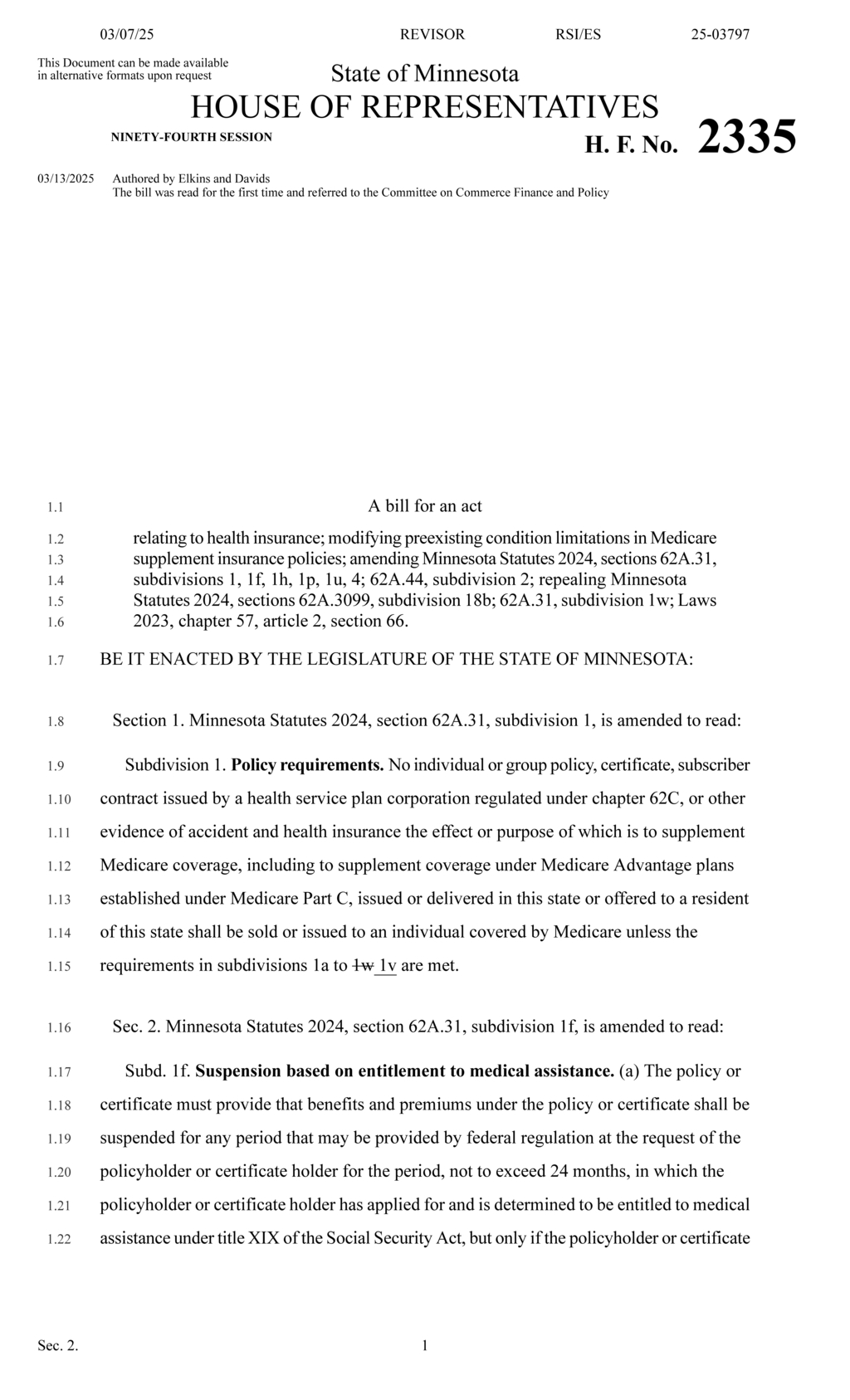 Minnesota amends Medicare supplement policy requirements for enrollment and renewals