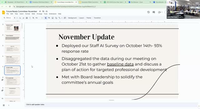Future Ready committee reports high teacher response to AI survey; staff training prioritized