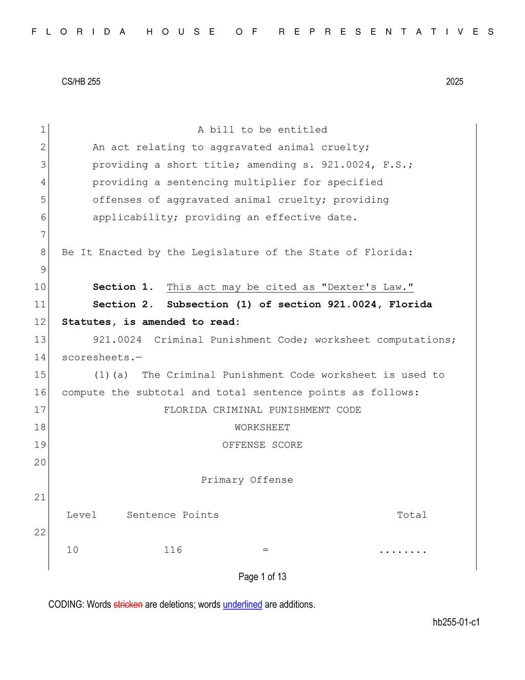 Florida Legislature passes Dexter's Law to enhance penalties for animal cruelty
