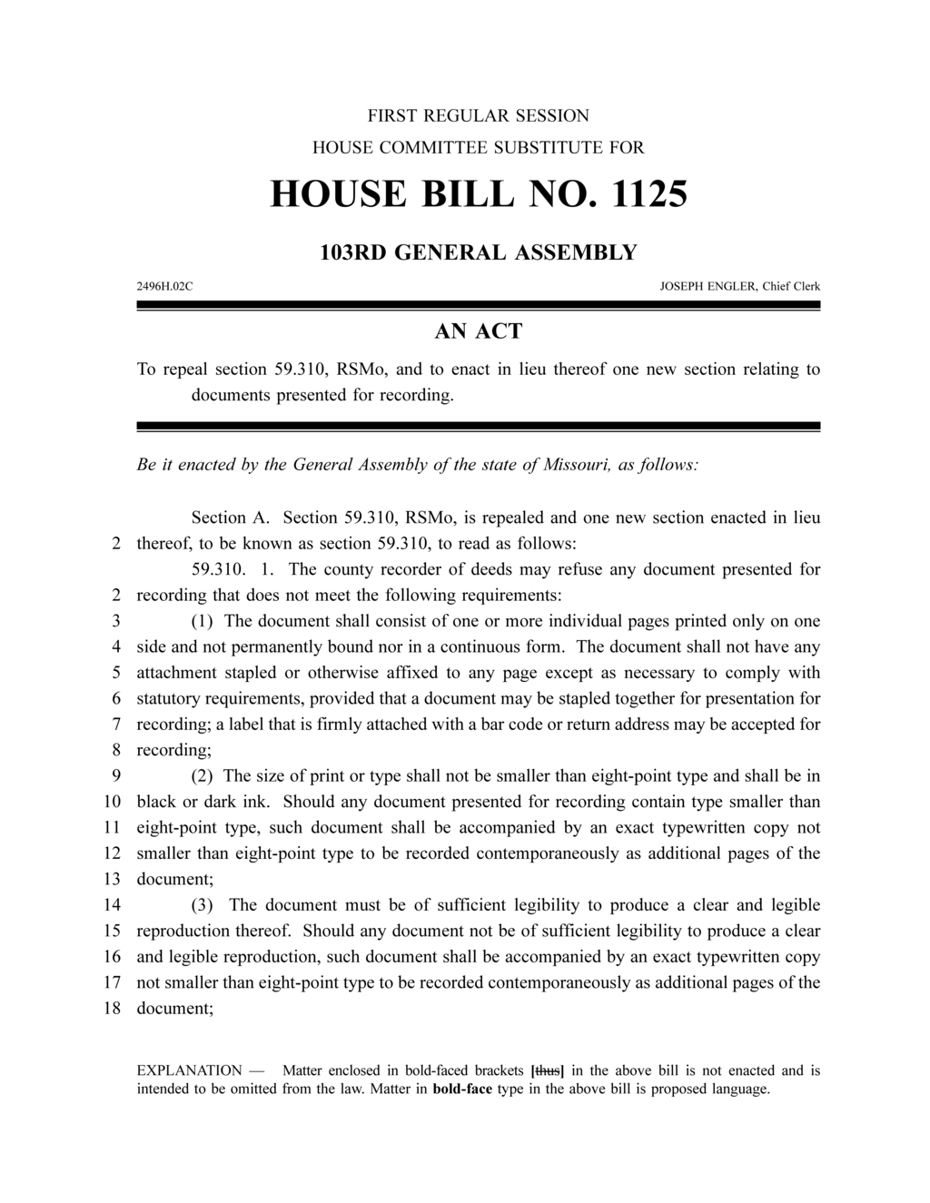 Missouri Assembly enacts new recording standards for county documents