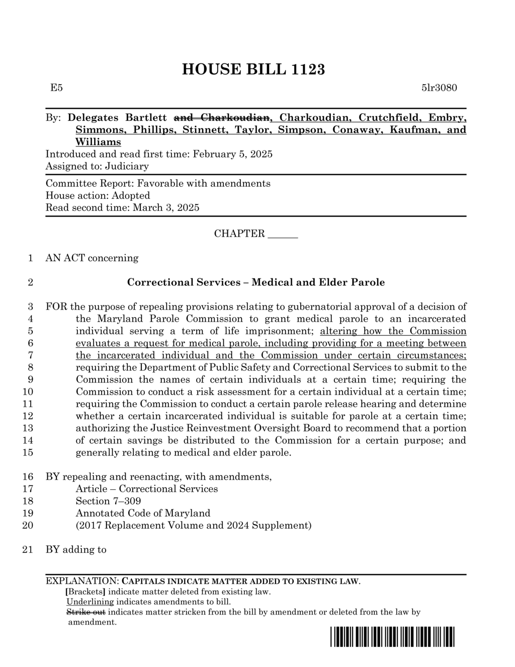 Maryland House approves HB1123 reforming medical and elder parole process