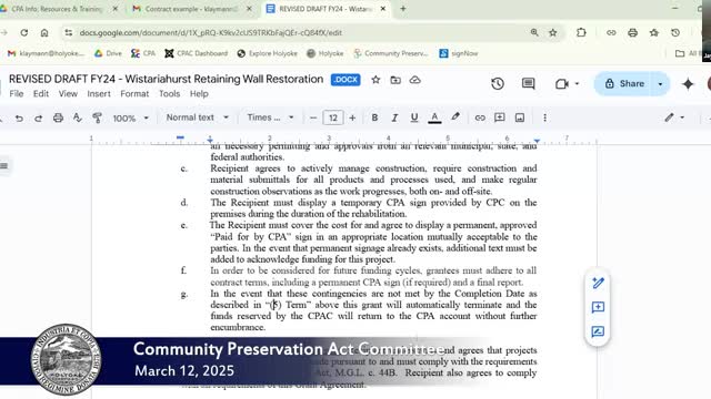 Holyoke mandates project sign requirements for Community Preservation Act funding