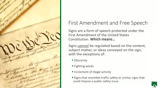 Local authorities outline sign regulations prioritizing First Amendment protections