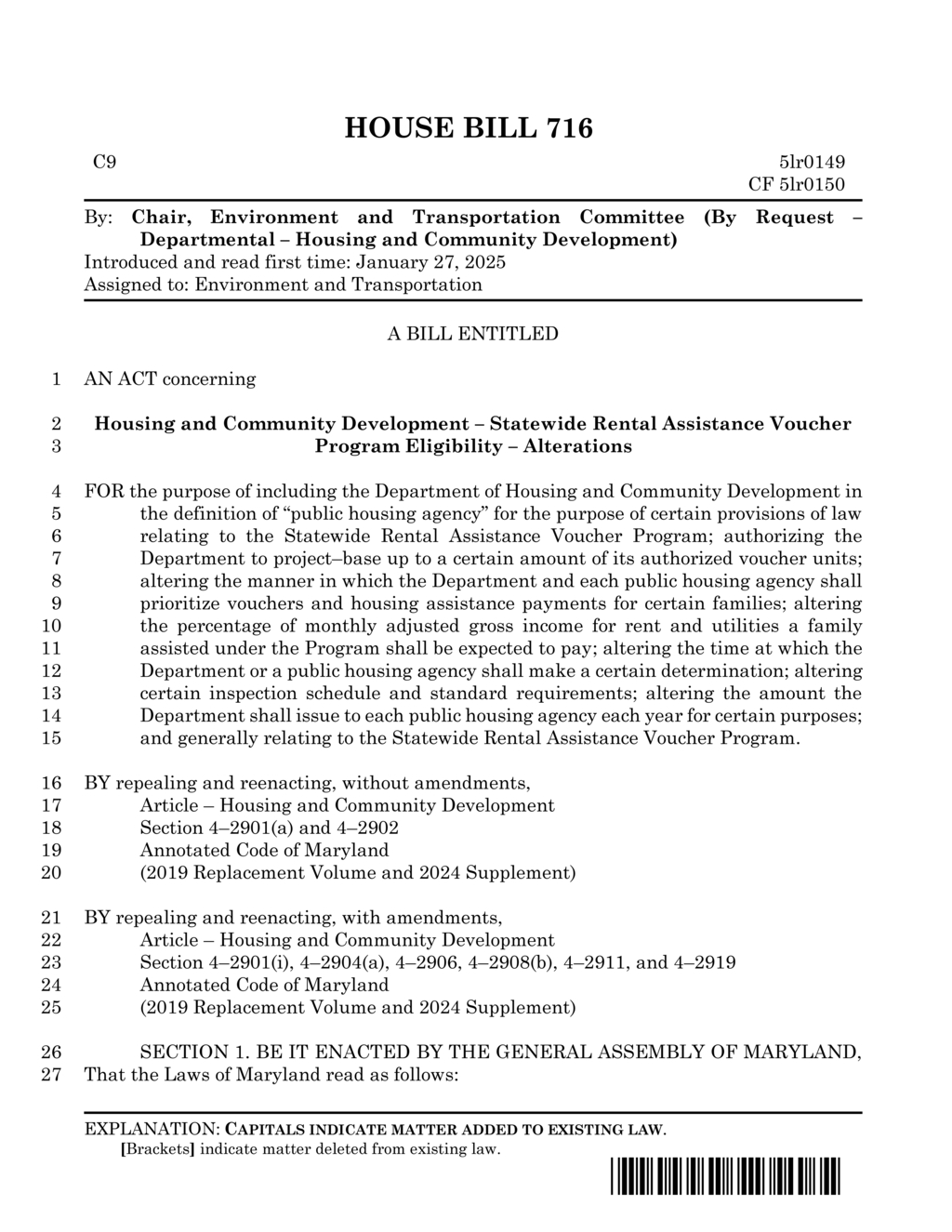 Maryland General Assembly revises Statewide Rental Assistance Voucher Program rules