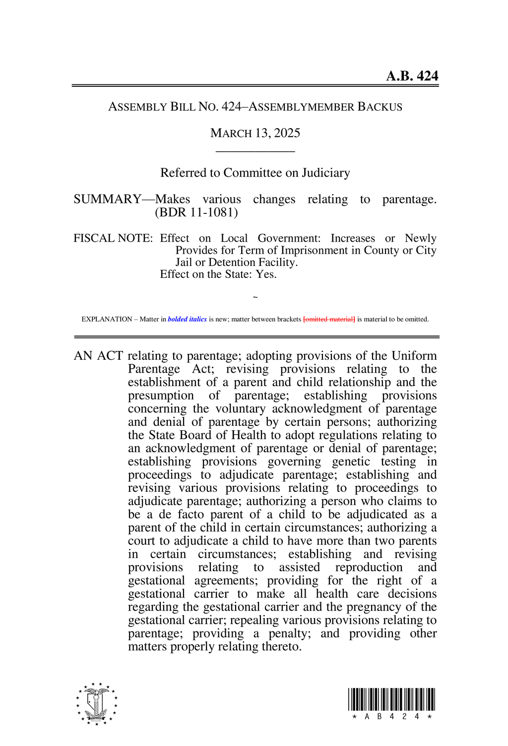 Nevada Legislature amends gestational agreement and adoption laws