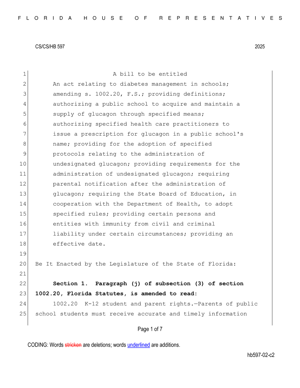 Florida House approves bill for diabetic student care in schools