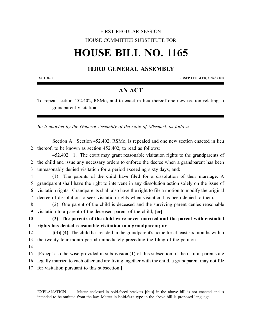 Missouri legislature enacts new grandparent visitation rights under House Bill 1165