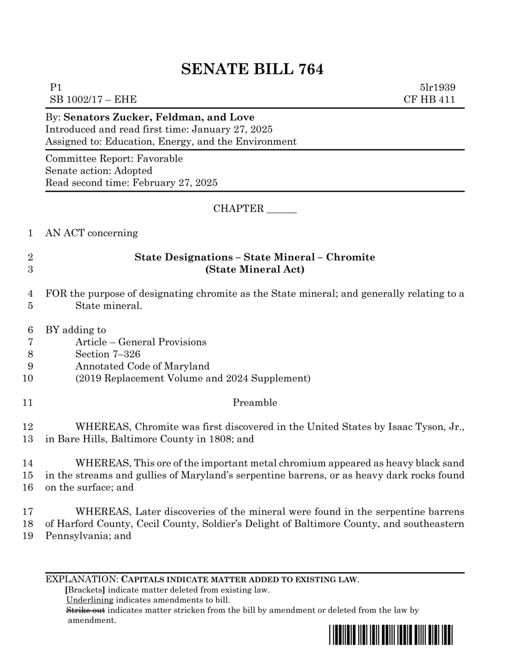 Maryland designates chromite as the state mineral in Senate Bill 764