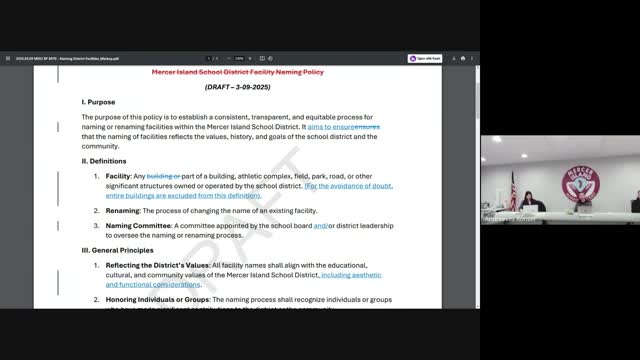 Mercer Island board considers naming policy; staff to draft procedure and return for second reading