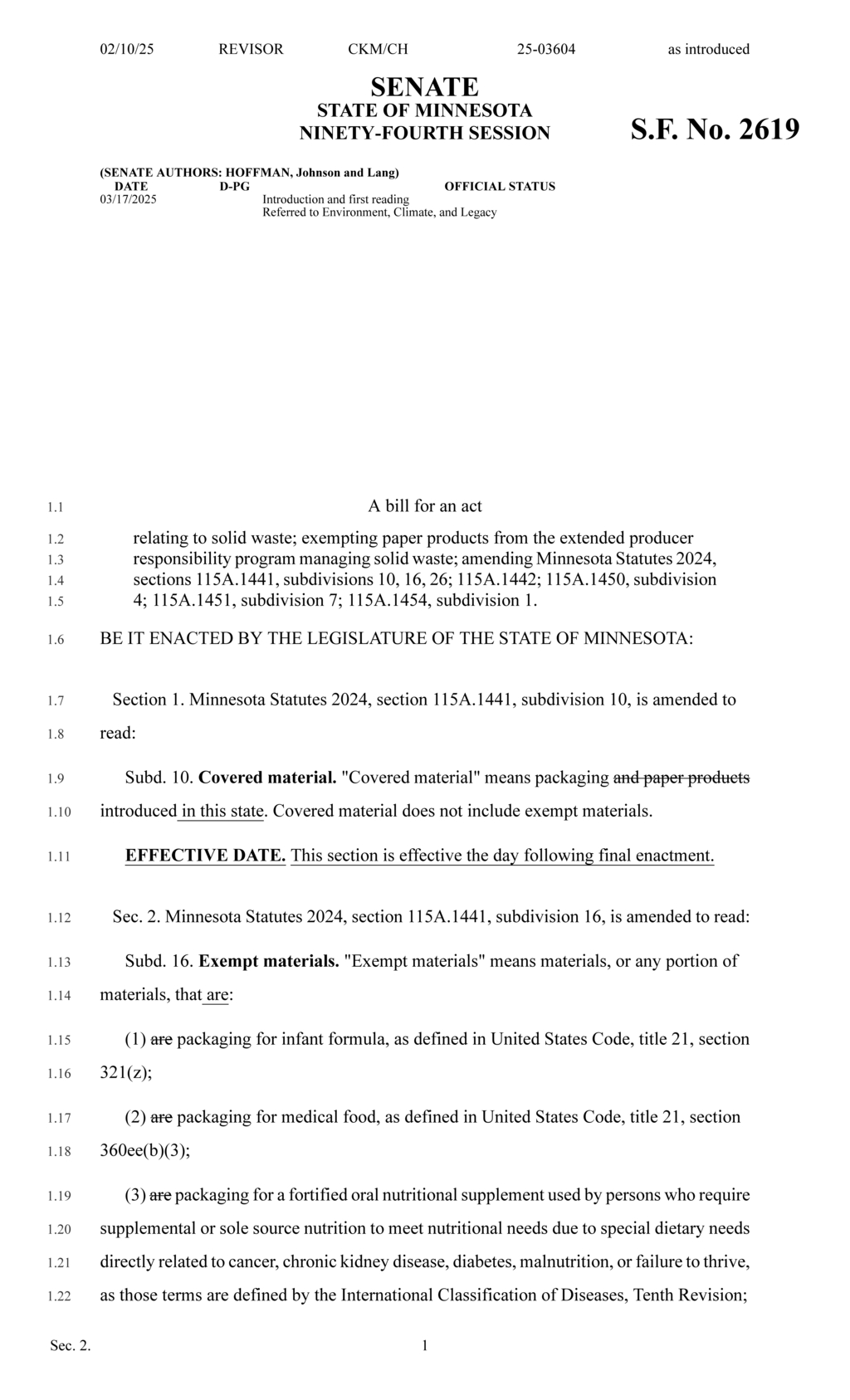 Minnesota legislators amend solid waste bill to exempt paper products