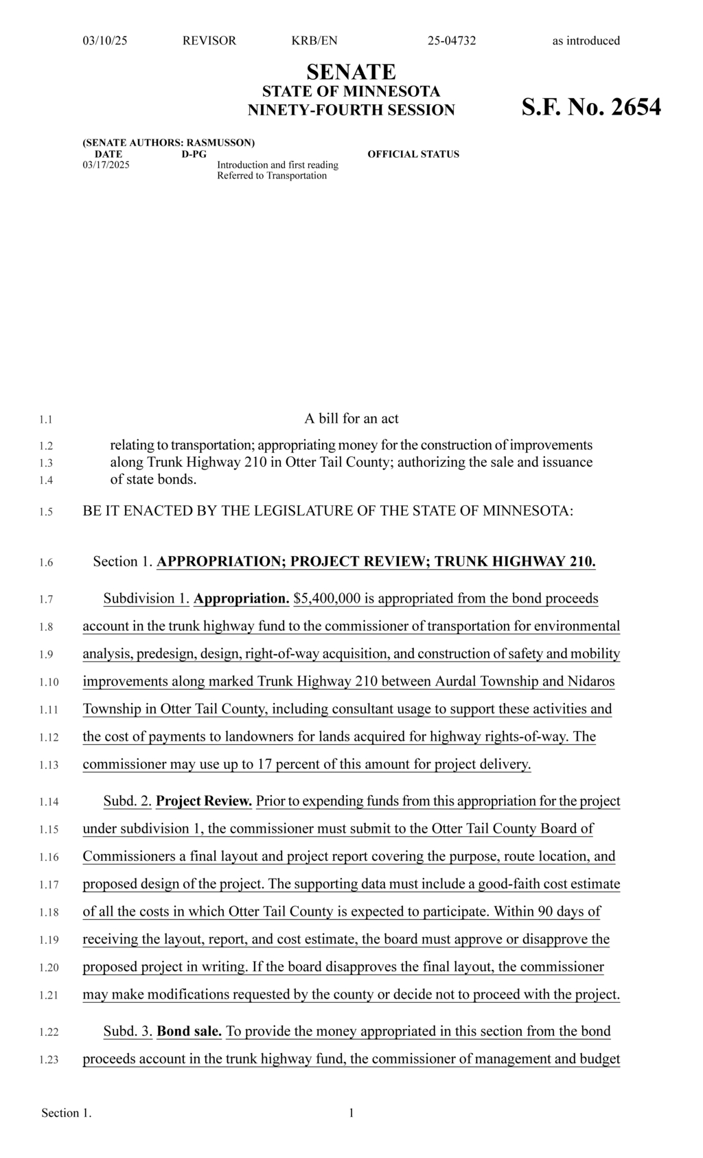 Minnesota to issue $5.4 million in transportation bonds