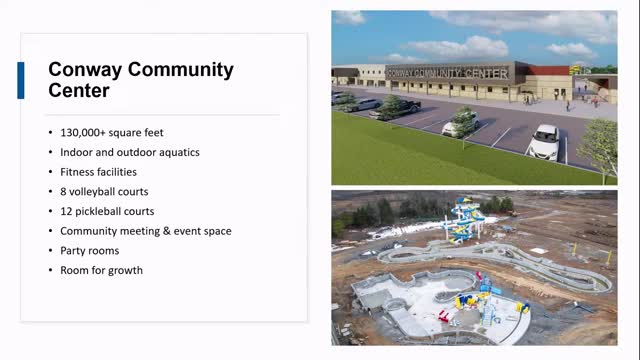 Conway Community Center slated to open mid‑summer; parks report high sports participation and tournament schedule