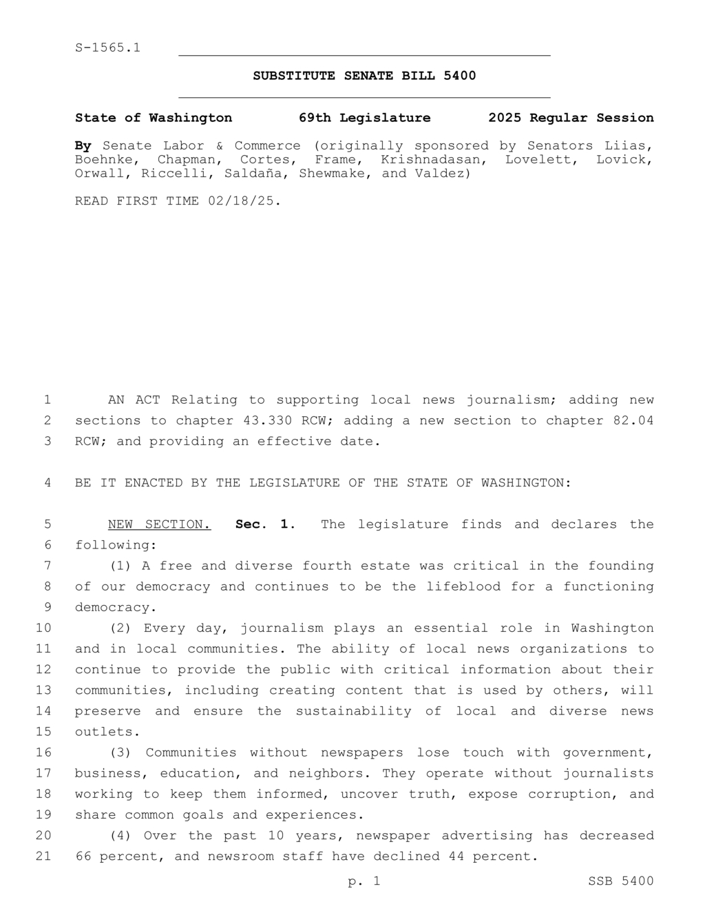 Washington state enacts local journalism investment surcharge effective 2026