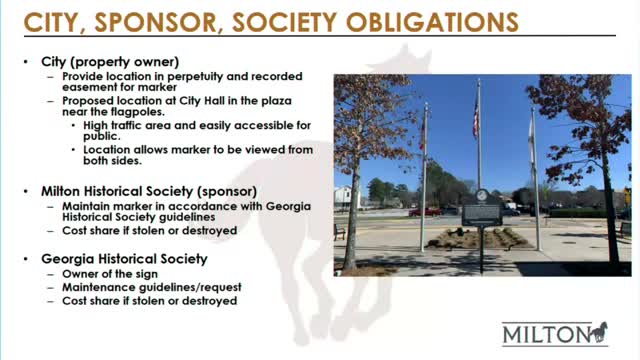 Milton City Council approves historical marker and easement for Milton Historical Society