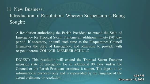 Blackness Parish Council extends emergency for Tropical Storm Francine until March 2025