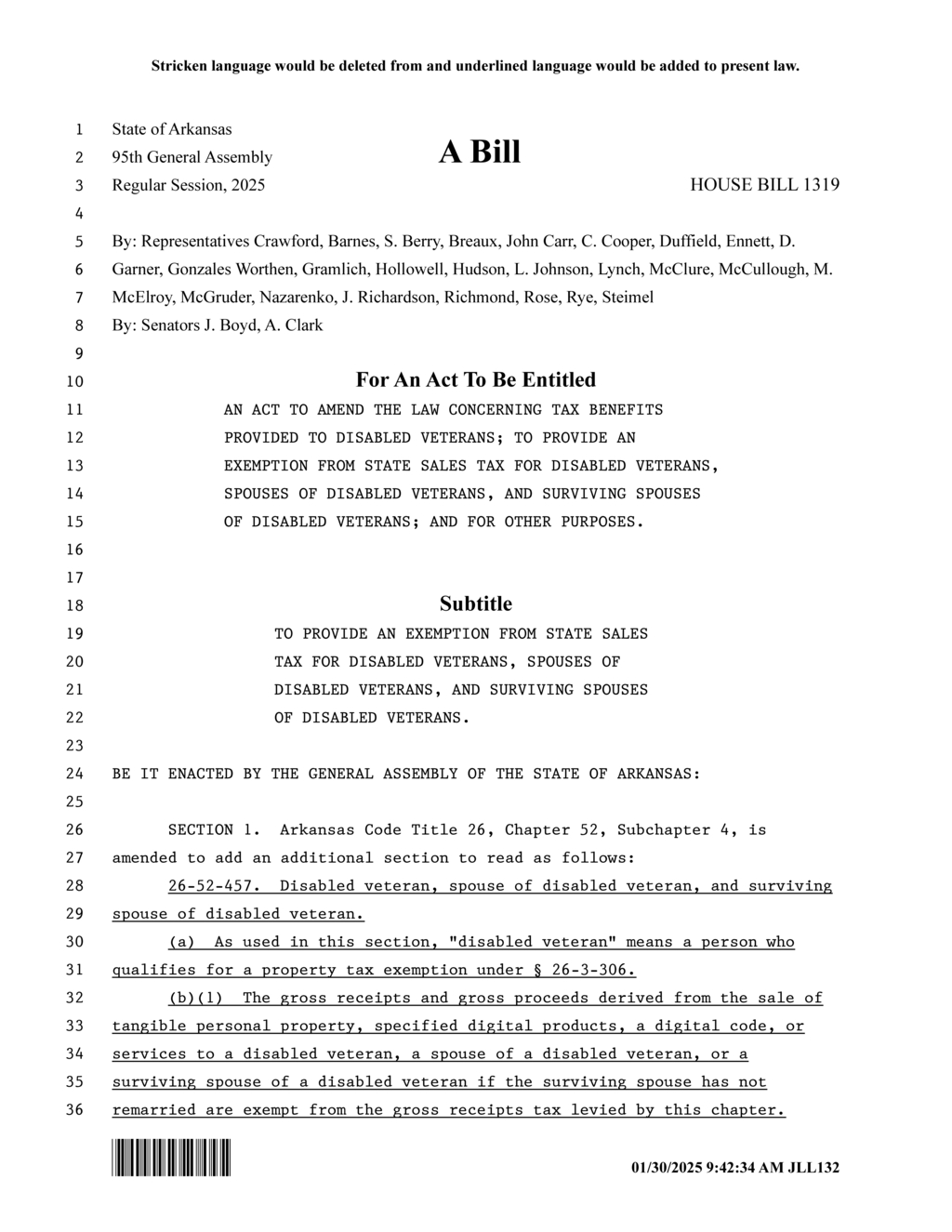 Arkansas lawmakers approve sales tax exemption for disabled veterans and surviving spouses
