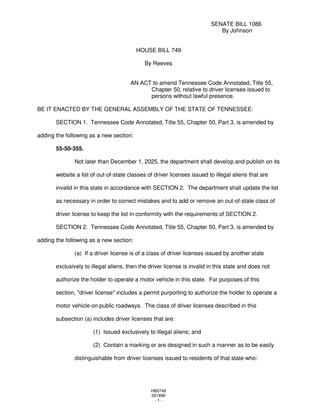 Tennessee amends driver license regulations for nonresidents and temporary residents