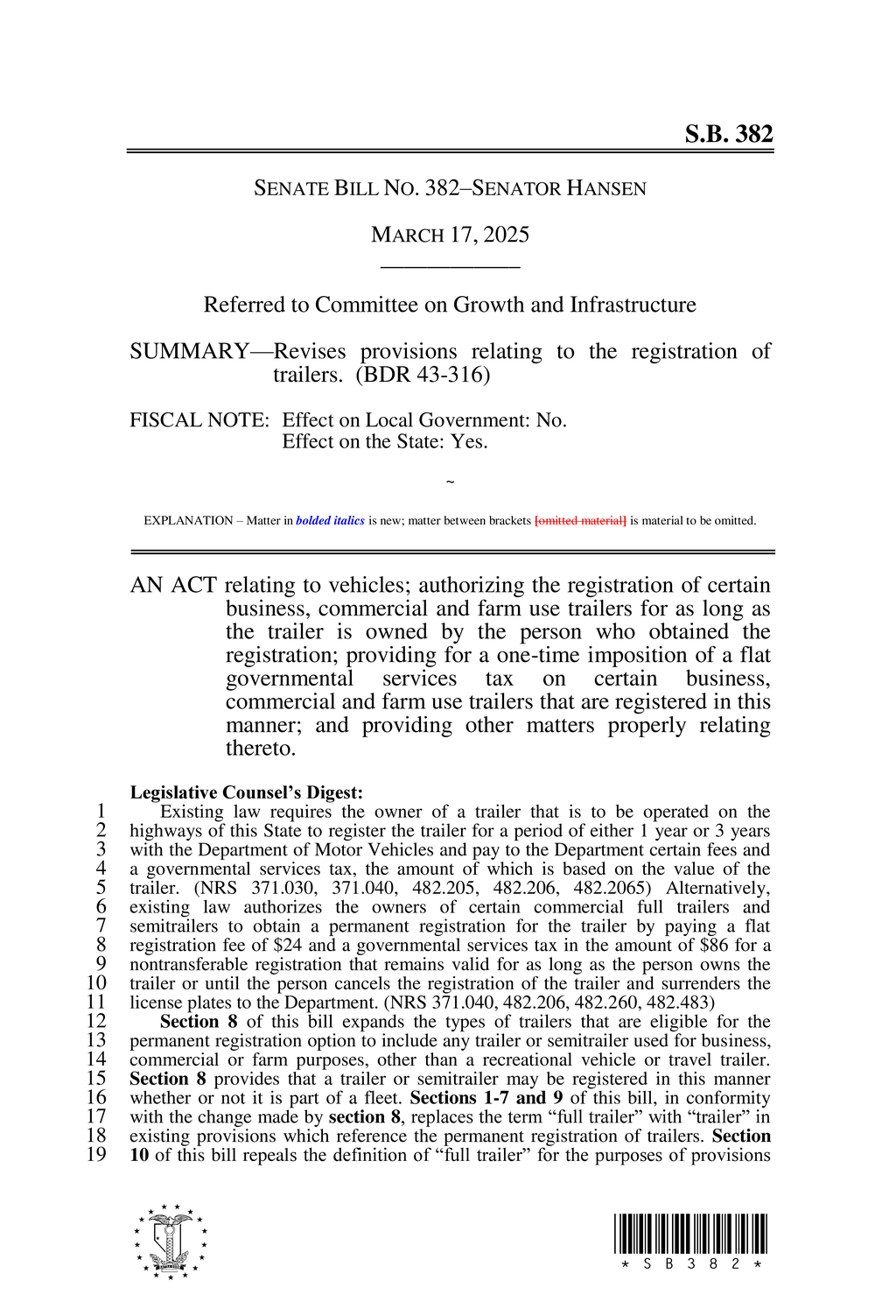 Nevada passes new flat registration fee for commercial trailers
