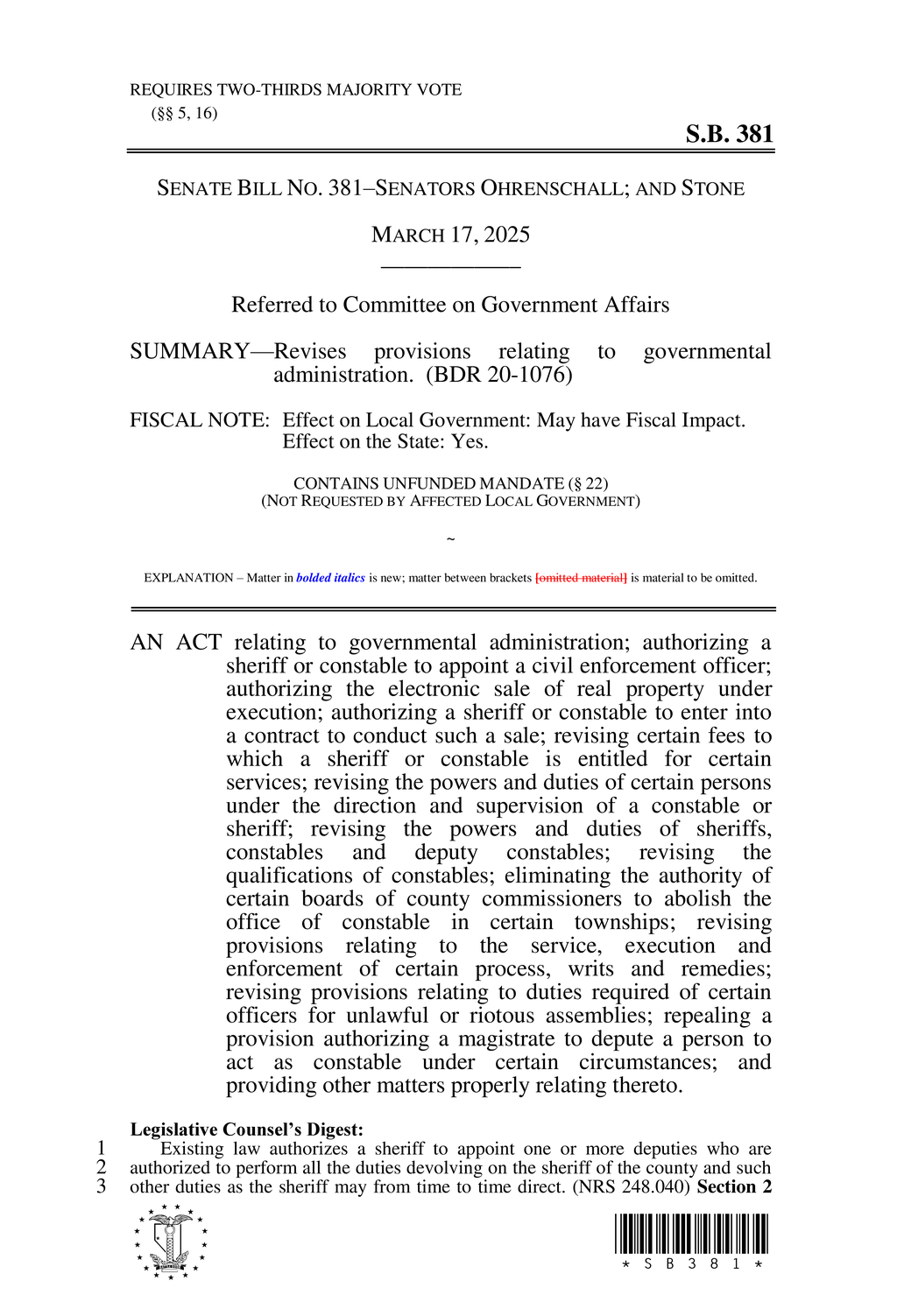 Nevada constables allowed to contract online property auctions under new legislation