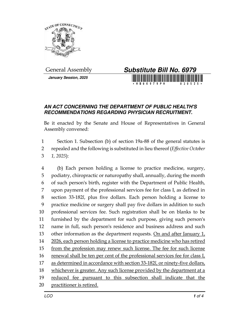 Connecticut legislature mandates malpractice insurance for medical professionals
