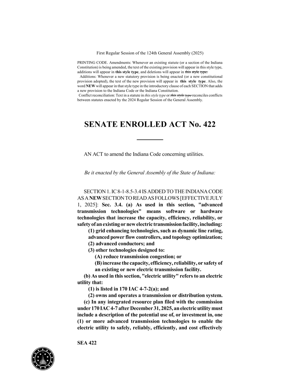 Indiana Commission to study advanced transmission technologies for electric utilities