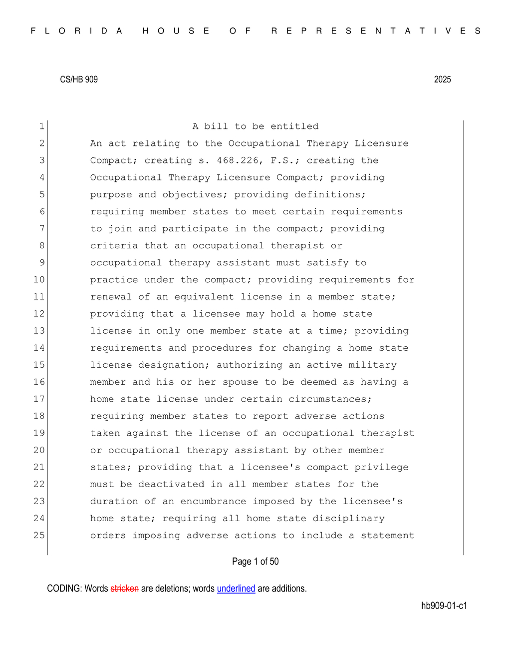 Florida enacts Occupational Therapy Licensure Compact to enhance access