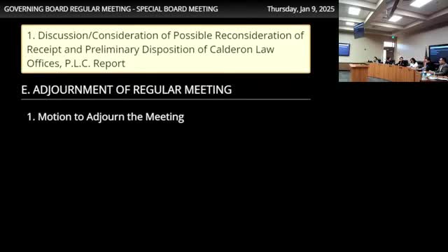 Governing board withdraws disposition of Kellgren Law Office GLC report after two abstentions were recorded