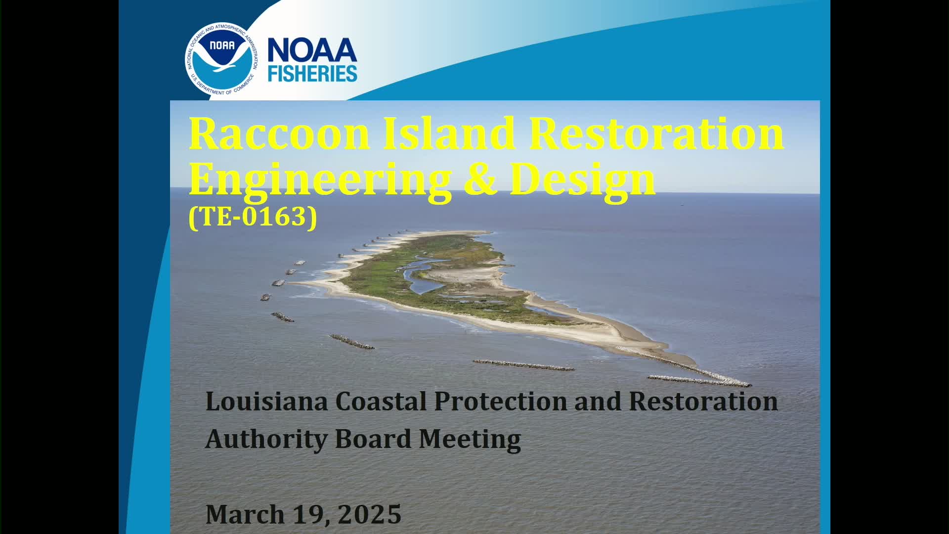 NOAA describes Raccoon Island design options; short-listed sand sources and 30% design underway