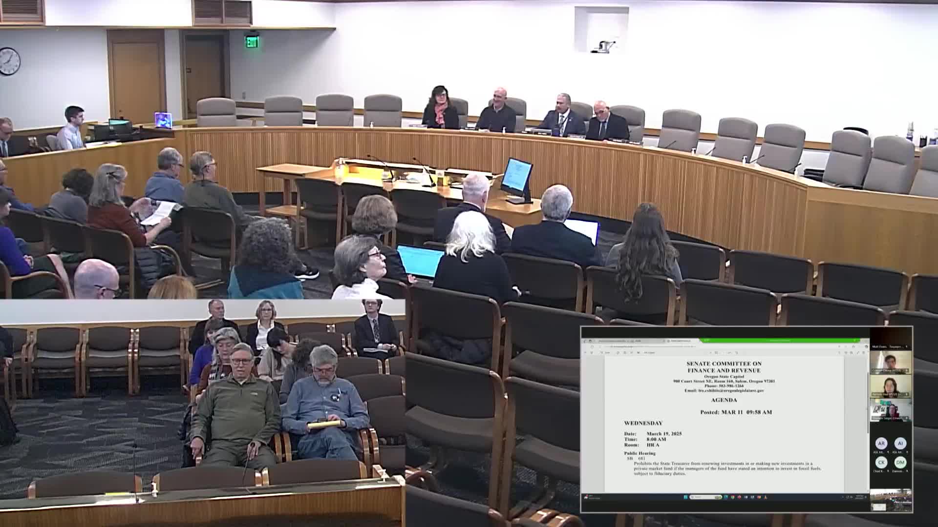 Senate Finance and Revenue Committee holds hearing on bill to pause new private-market fossil fuel investments