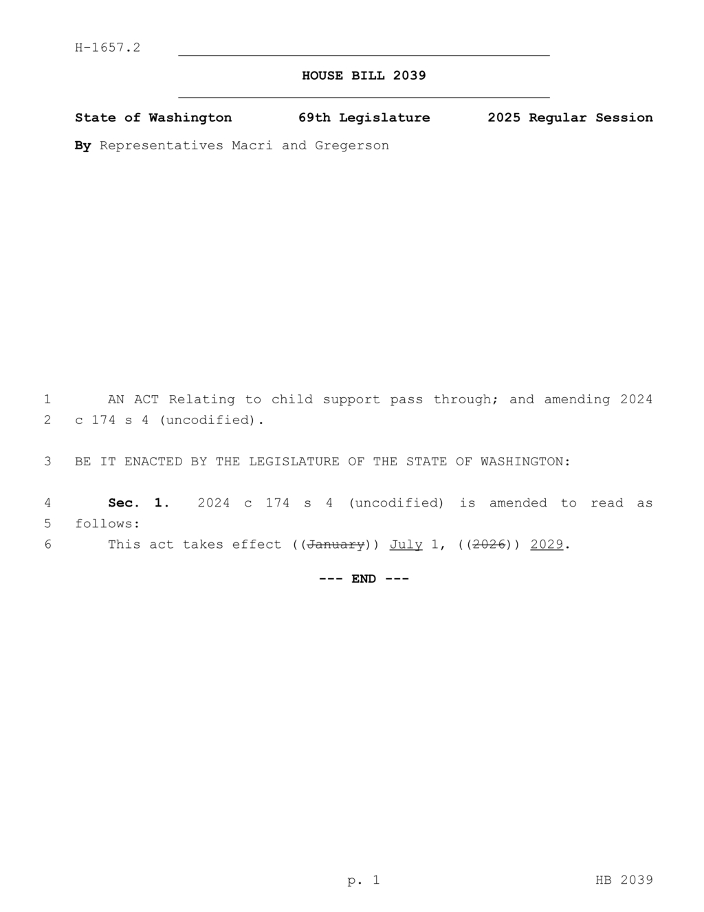 Washington Legislature amends child support pass through effective July 1 2029