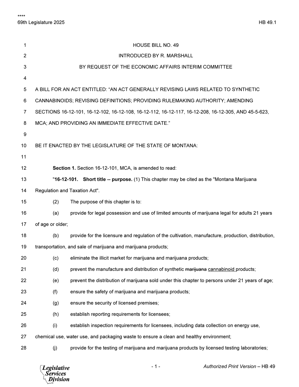 Legislature defines marijuana terms in HB 49 for 2025 session