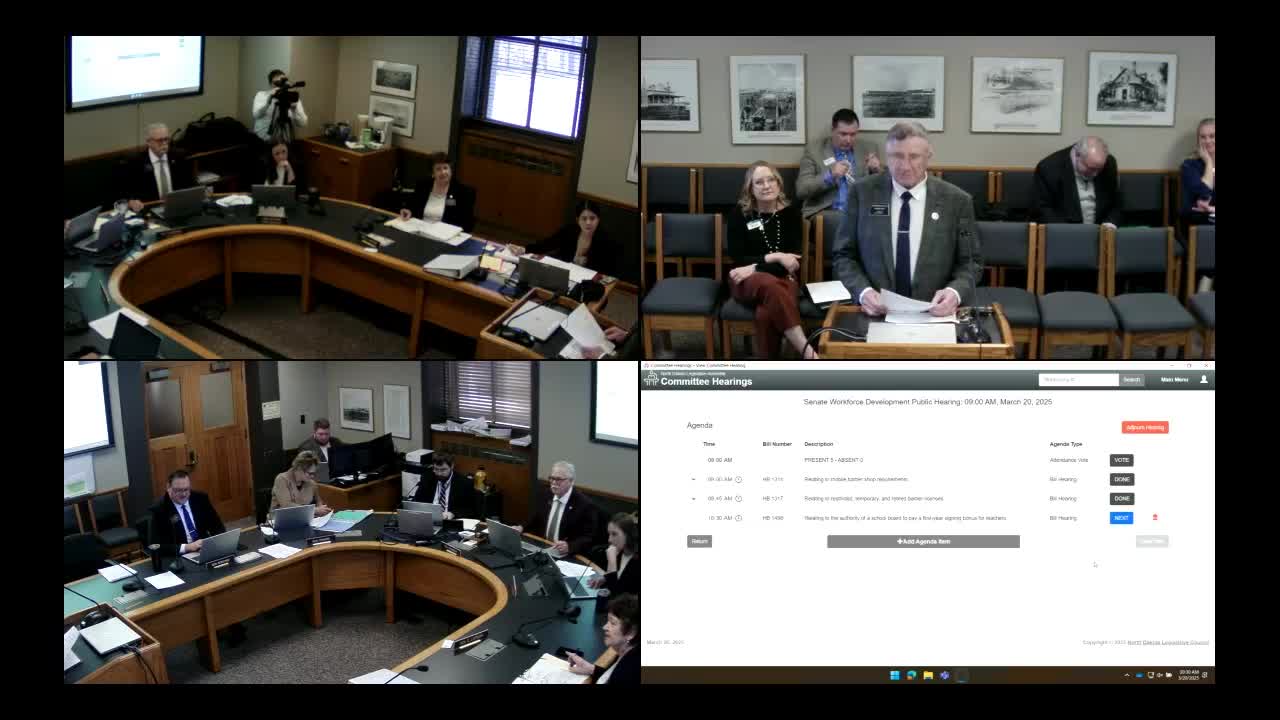 Roger Mackey supports House Bill 1498 for teacher hiring bonuses in Watford City