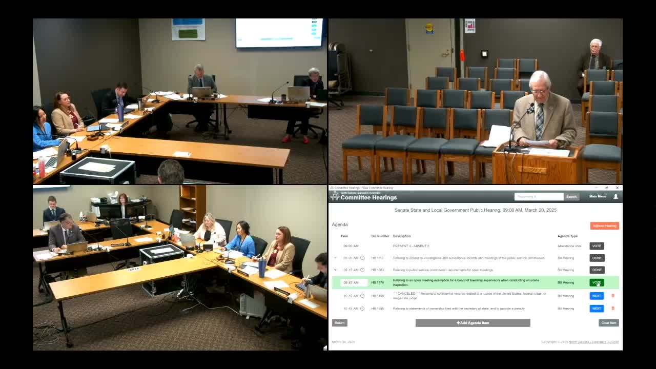 Committee hears bill to exempt township supervisors from formal notice for on‑site inspections; wording issues pause final action