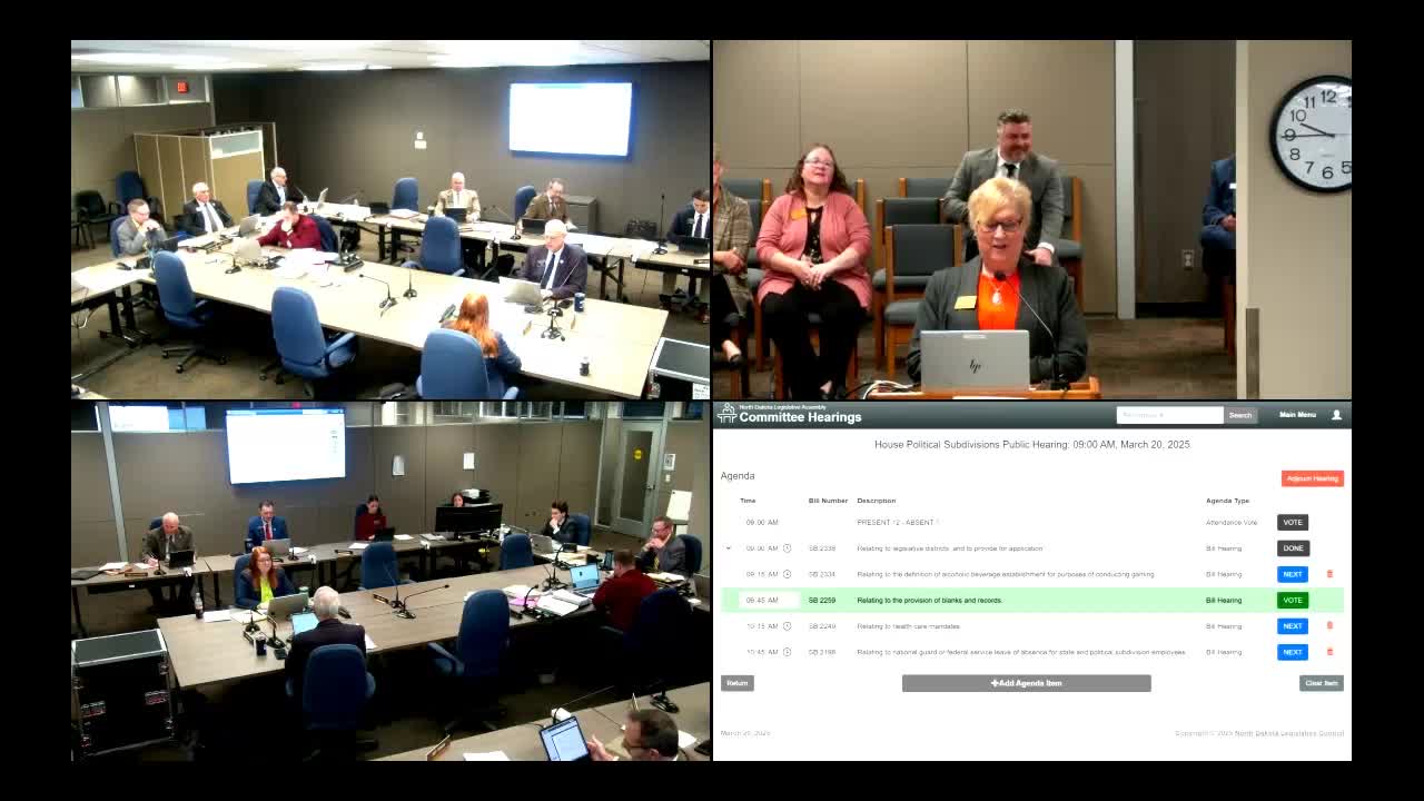 Recorders Testify in Support of Repeal of Century Code Provision Requiring Public Forms; Committee Gives Due Pass