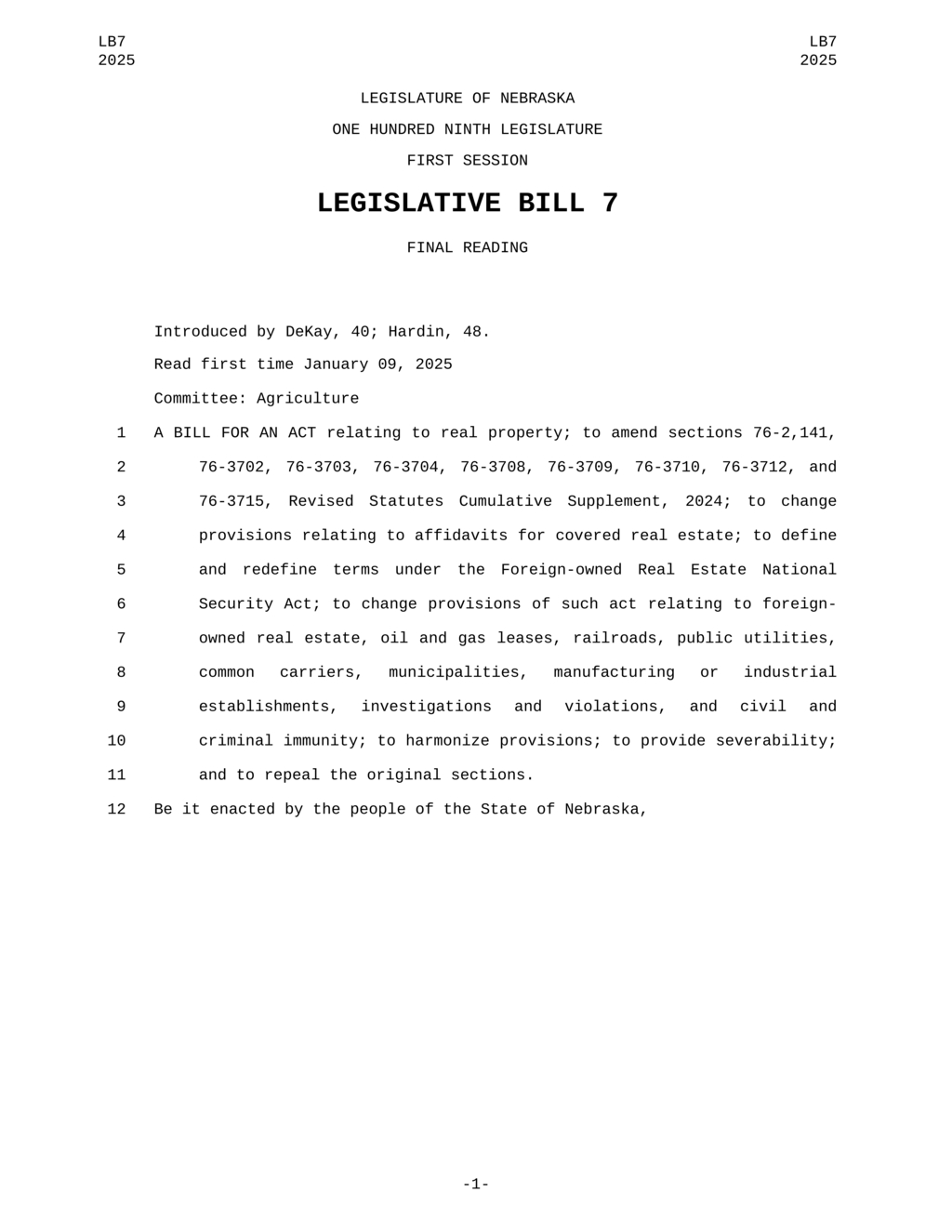 Nebraska restricts foreign real estate purchases under new legislation effective January 2025