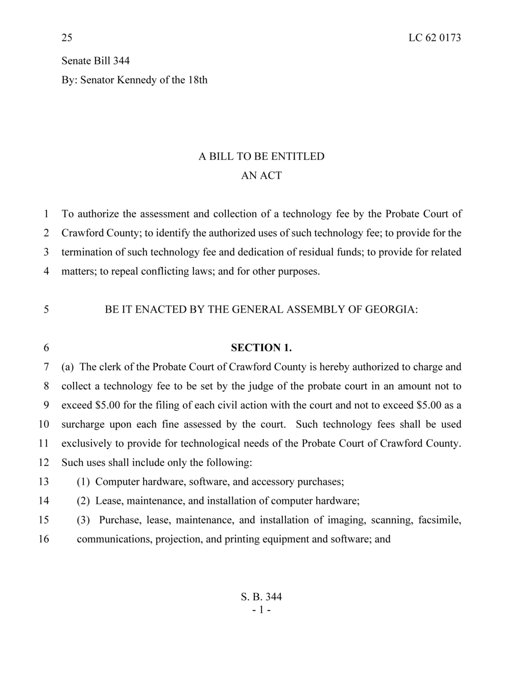 Senator Kennedy proposes technology fee for Crawford County Probate Court