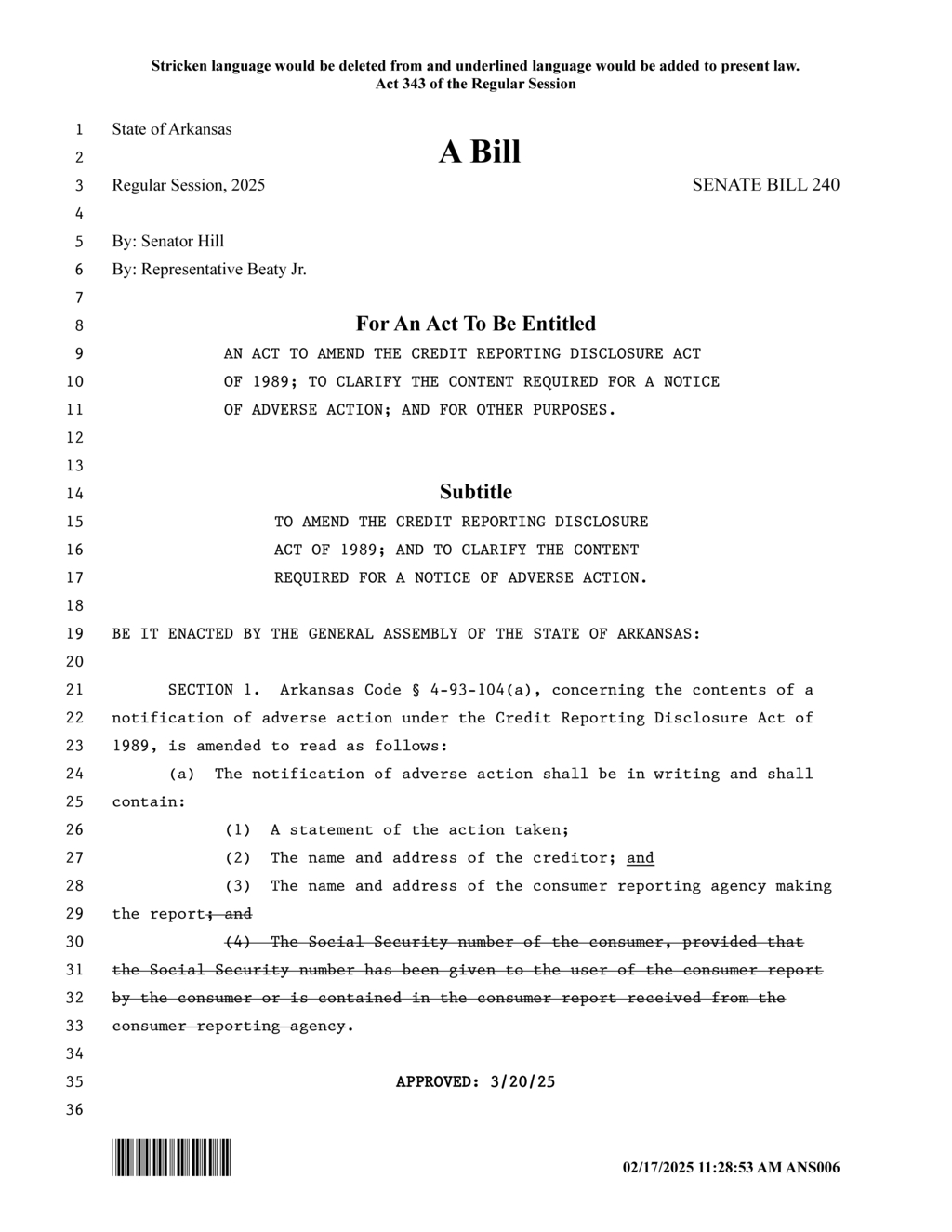 Arkansas General Assembly updates Credit Reporting Disclosure Act requirements