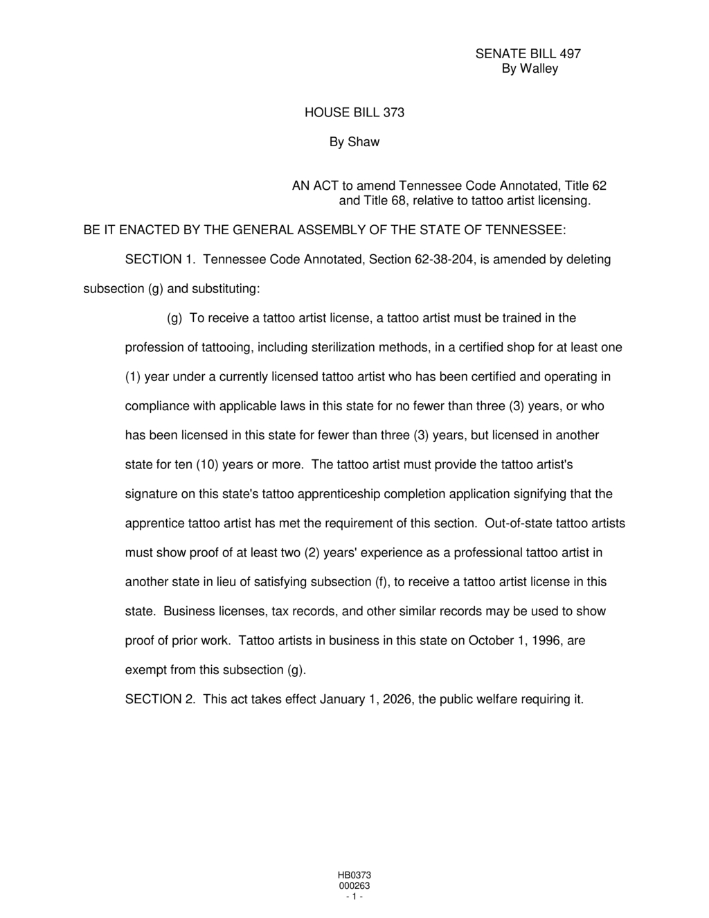 Tennessee General Assembly passes tattoo artist licensing amendment