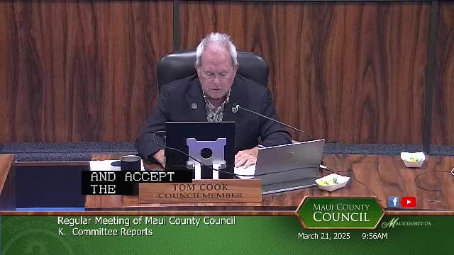 Maui County accepts land for water tank and appoints Doctor Jonathan Scheuer