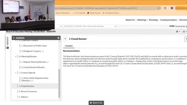 Board reports closed-session settlements on special-education claims and accepts HR report