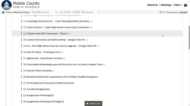 Mobile County Public Schools lists multiple vendor contracts, generator bids and maintenance decisions, pulls one software renewal