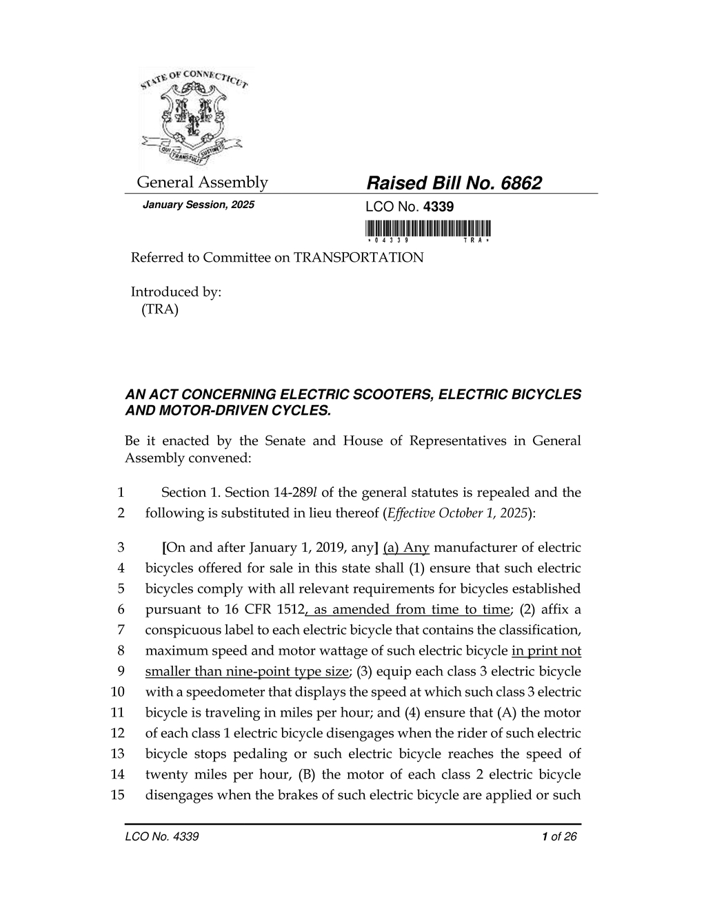 Connecticut enacts rules preventing mislabeling electric bicycles by vehicle sellers