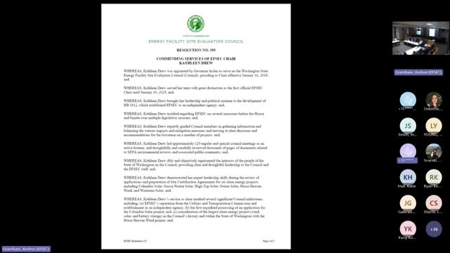 Council unanimously adopts resolution honoring Kathleen Drew for service to FSEC